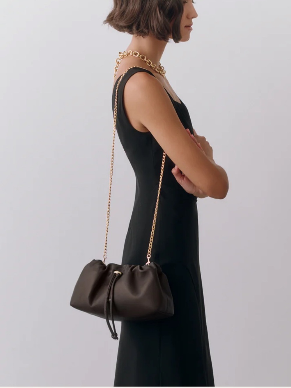 Cuyana Drawstring Brown Leather Bag - mini dia bag - Picture 14 of 15